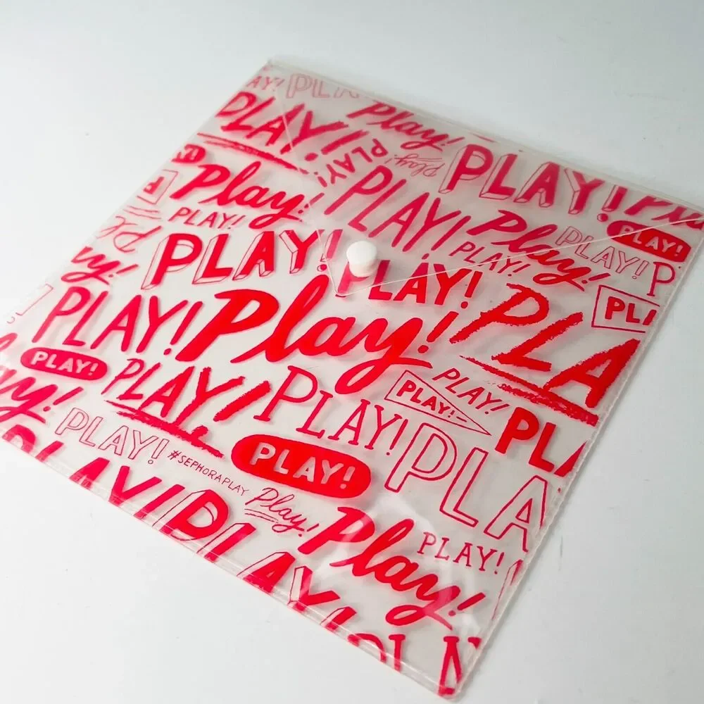 Sephora Transparent Clear Logo MakeUp Toiletry Travel Wet Envelope Bag Red New